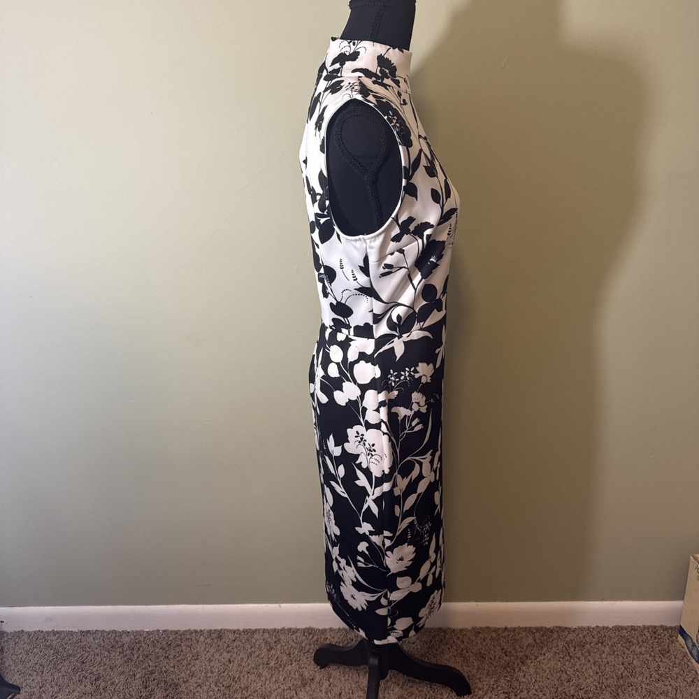 Black And White Dress Floral Print Sleeveless Midi Stretch High Neck Small - Picture 4 of 8